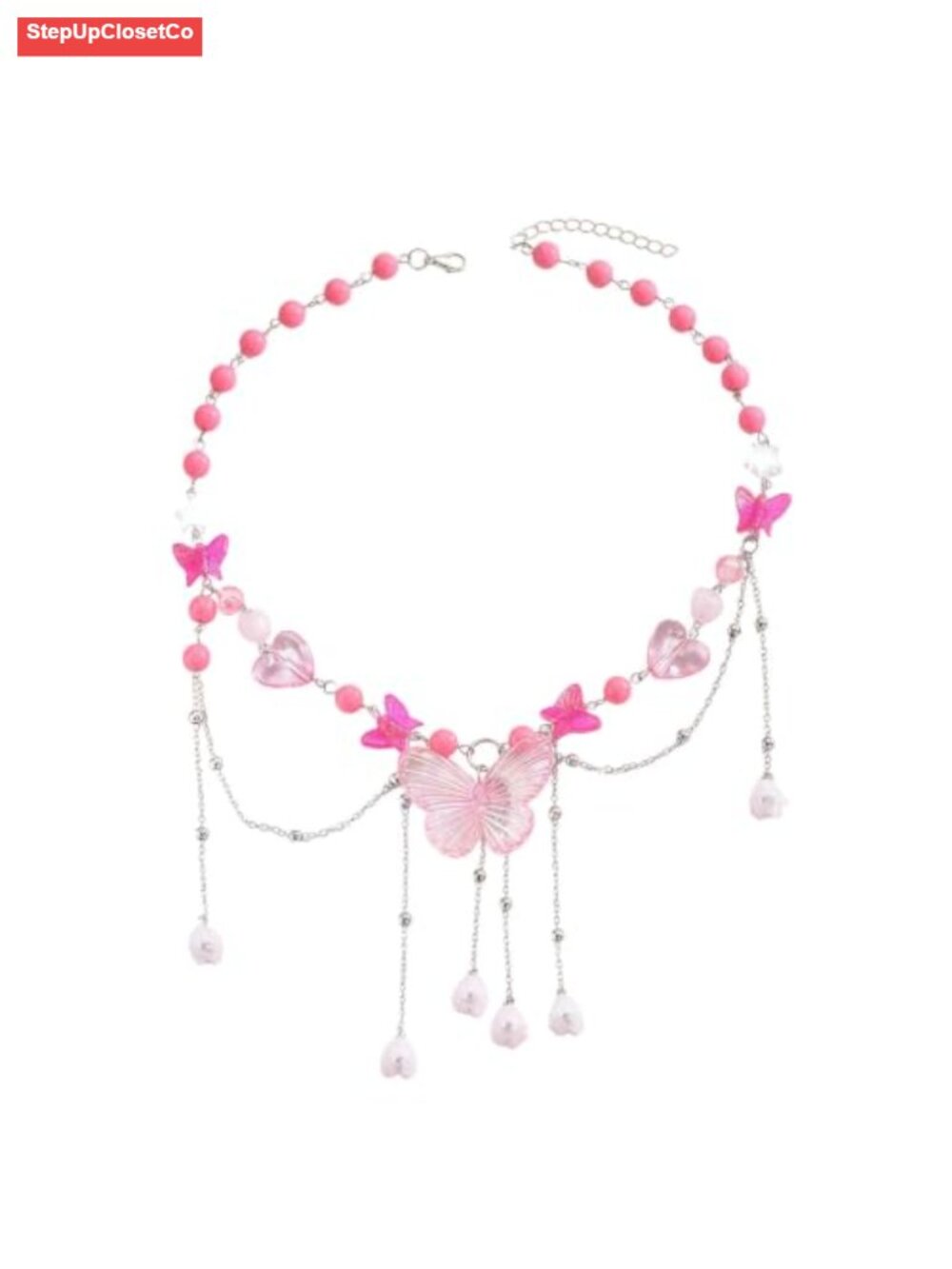 Layered Butterfly Choker Necklace Vintage Beaded Pendant